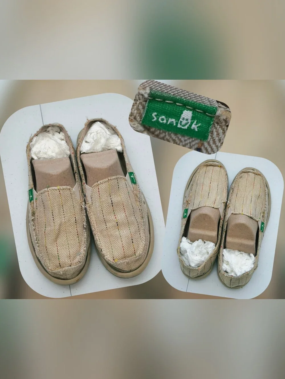 Sanuk Beige Herringbone Slip-Ons with Multicolor Flecks Size 6